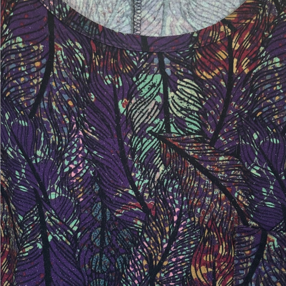 Colorful Feather Pattern LuLaRoe Carly Swing Dress XL Purple